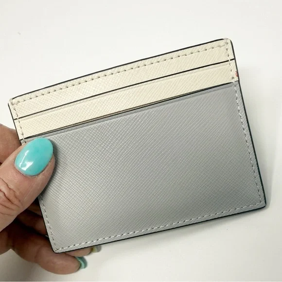 Kate Spade Madison Colorblock Saffiano Leather Slim Cardholder Cream/Plat. Gray - Picture 9 of 15